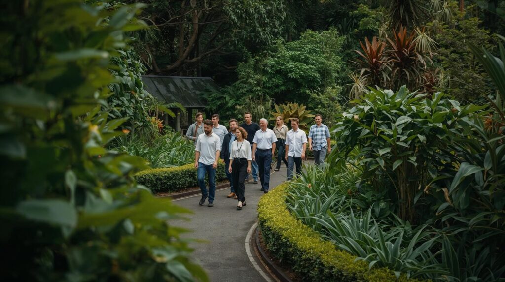 TakeShape Adventures - a photo of workers walking through the botanical gardens in melbourne