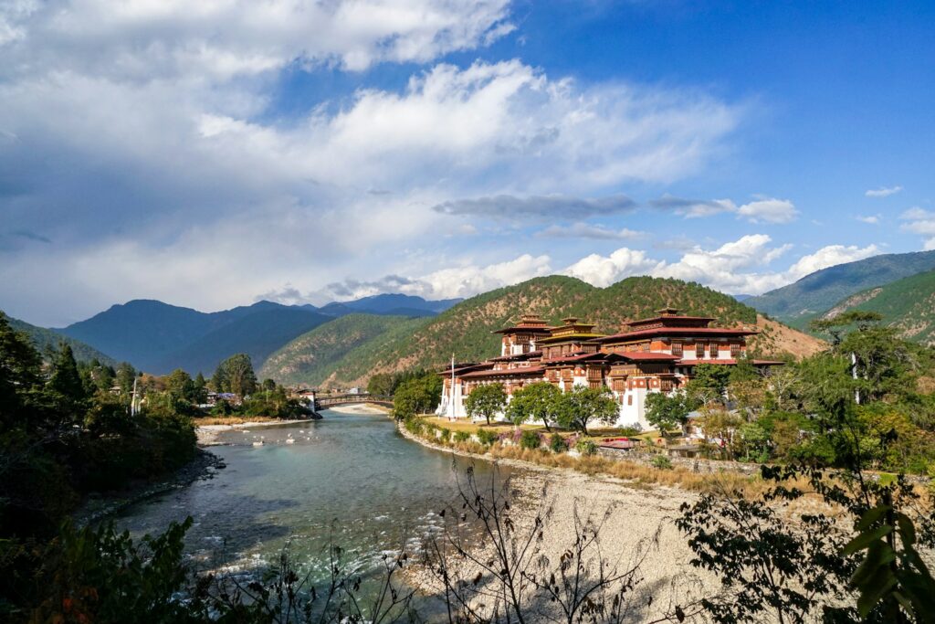 River winding through a Bhutanese valley near Punakha