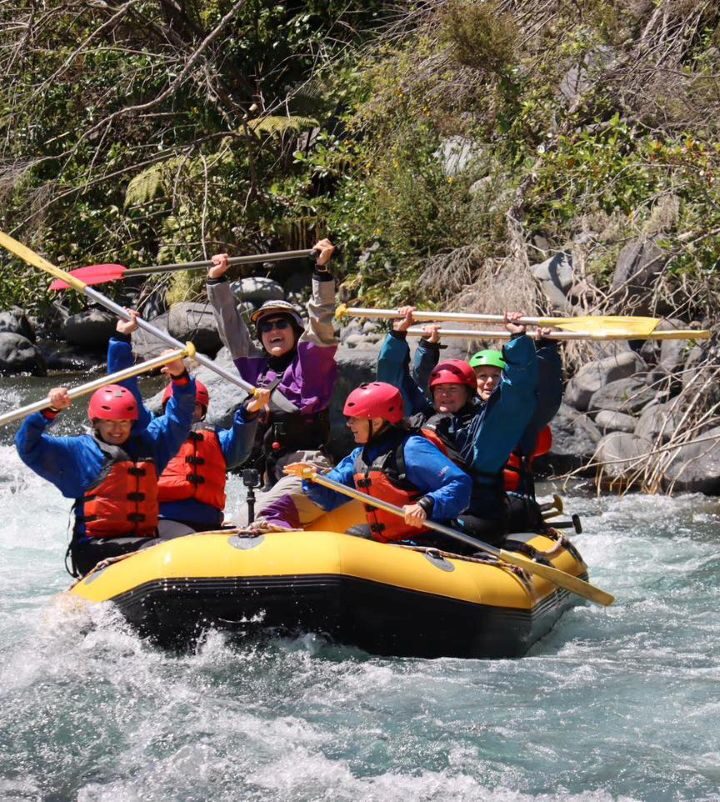 Group rafting on a river