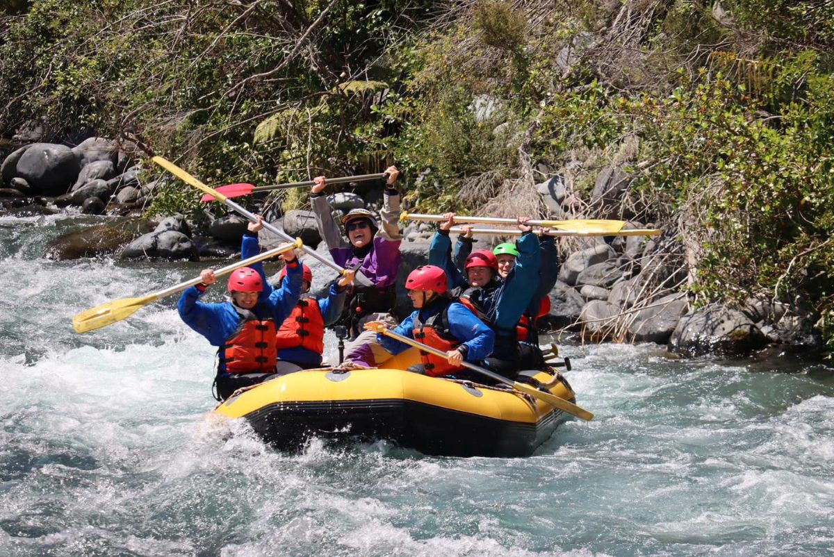 Group rafting on a river