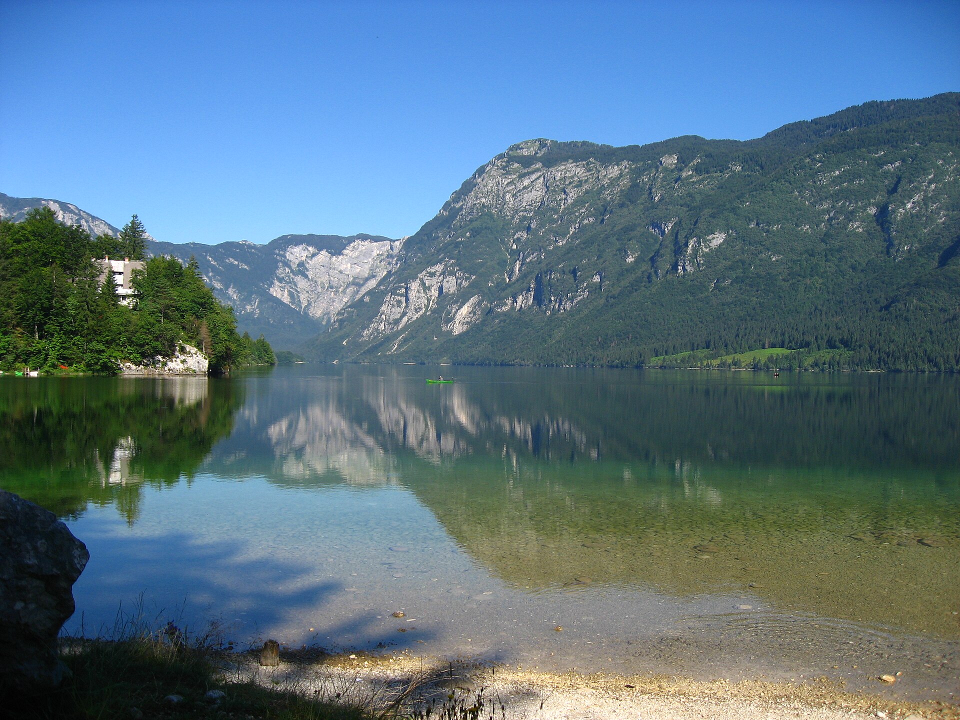 Lake Bohinj on a clear summer morning, Triglav National Park